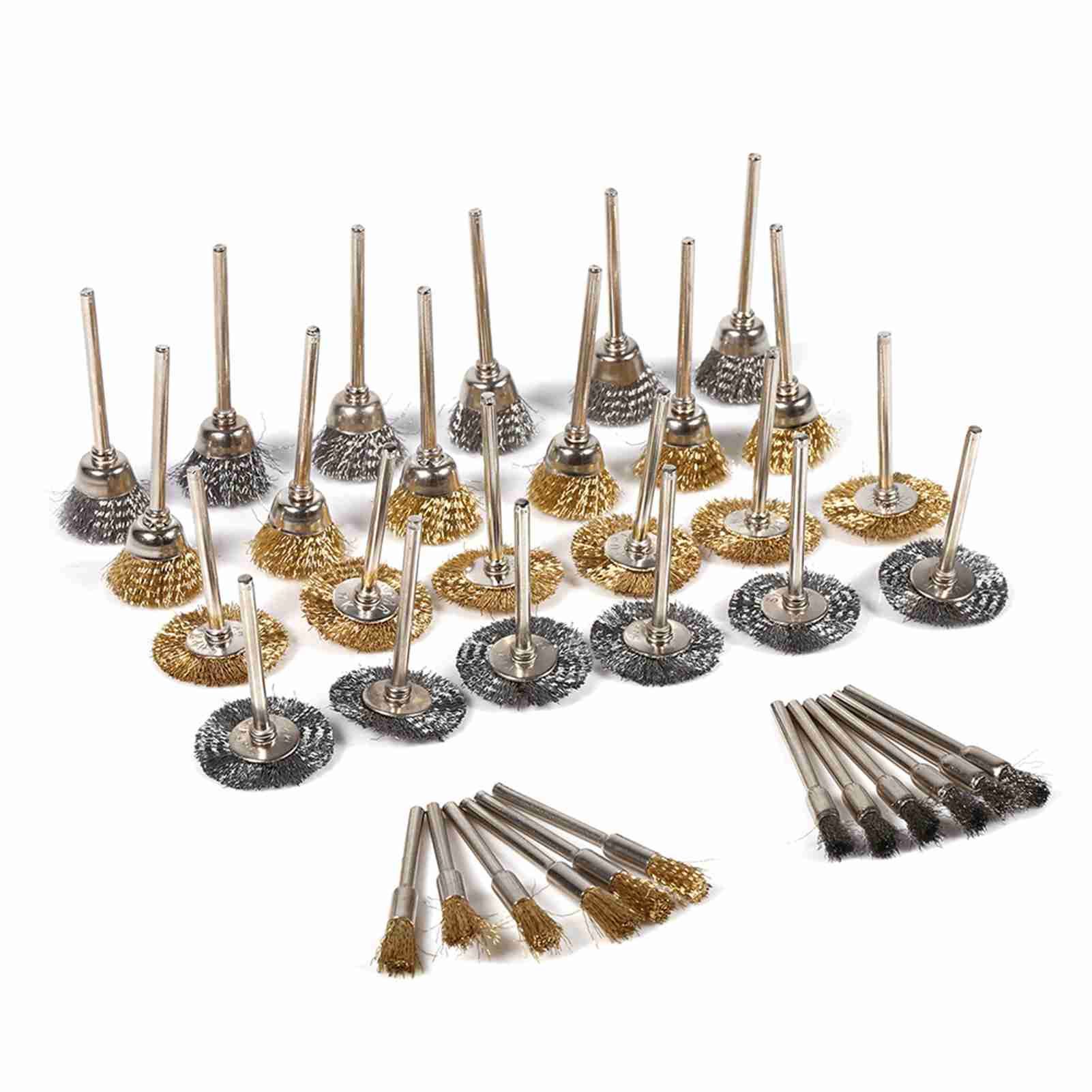 36pcs Brass Steel Wire Brush Set Pen Cup Wheel Shaped Polishing Cleaning view 3