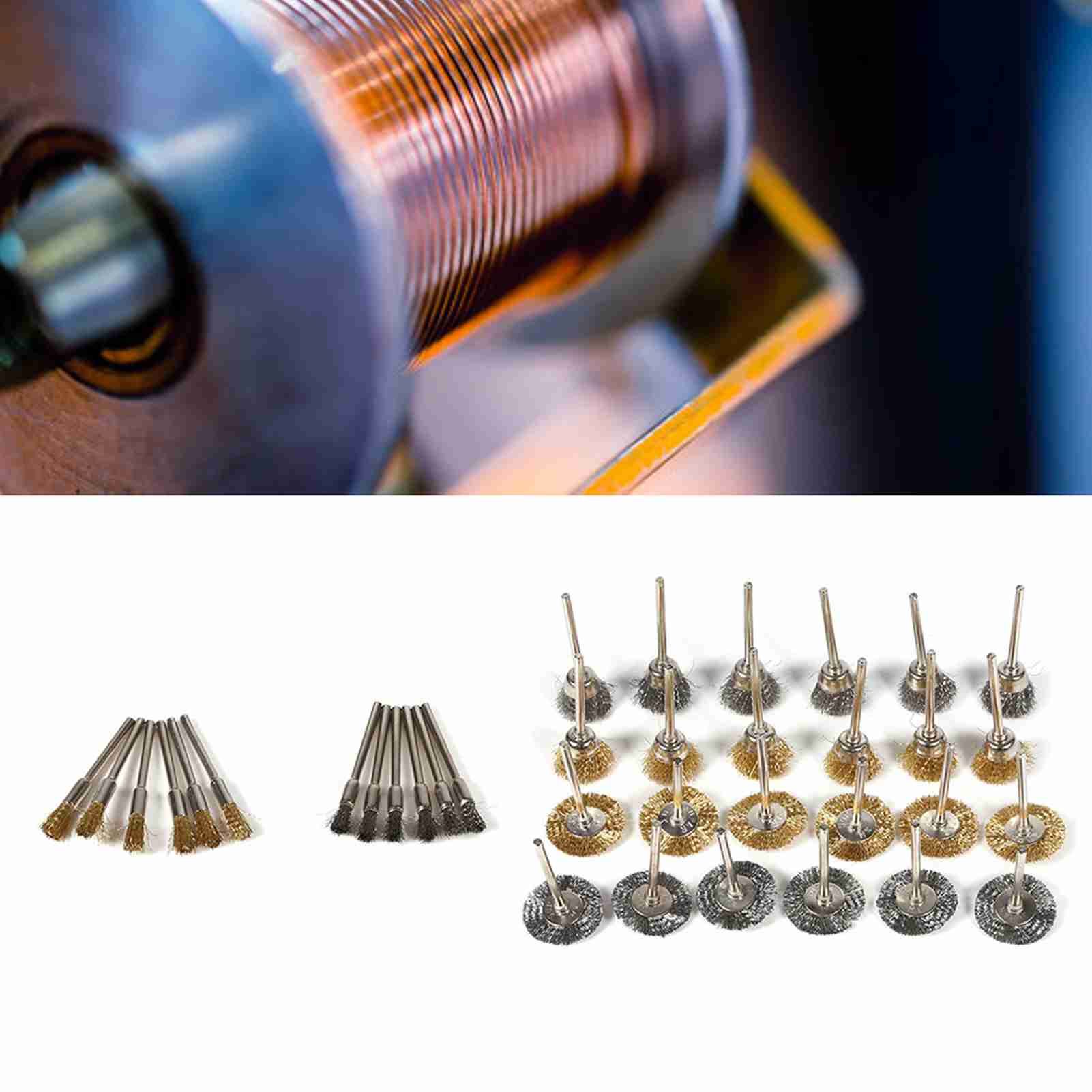 36pcs Brass Steel Wire Brush Set Pen Cup Wheel Shaped Polishing Cleaning view 11