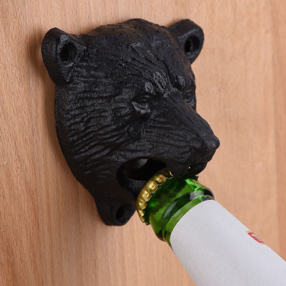1Pc Cast Iron Bear Shape Wall Mounted Beer Soda Glass Bottle Cap Opener view 6