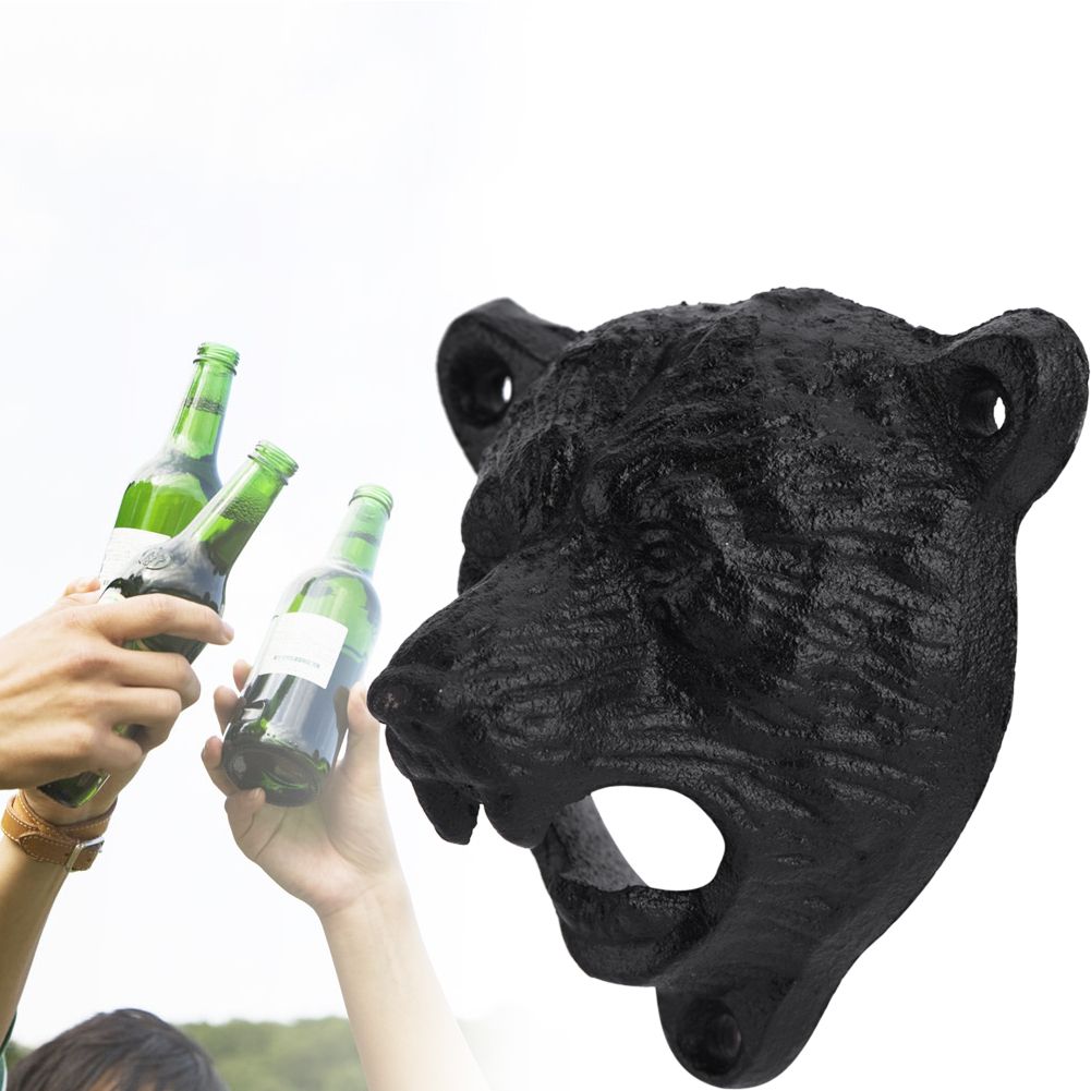 1Pc Cast Iron Bear Shape Wall Mounted Beer Soda Glass Bottle Cap Opener view 11