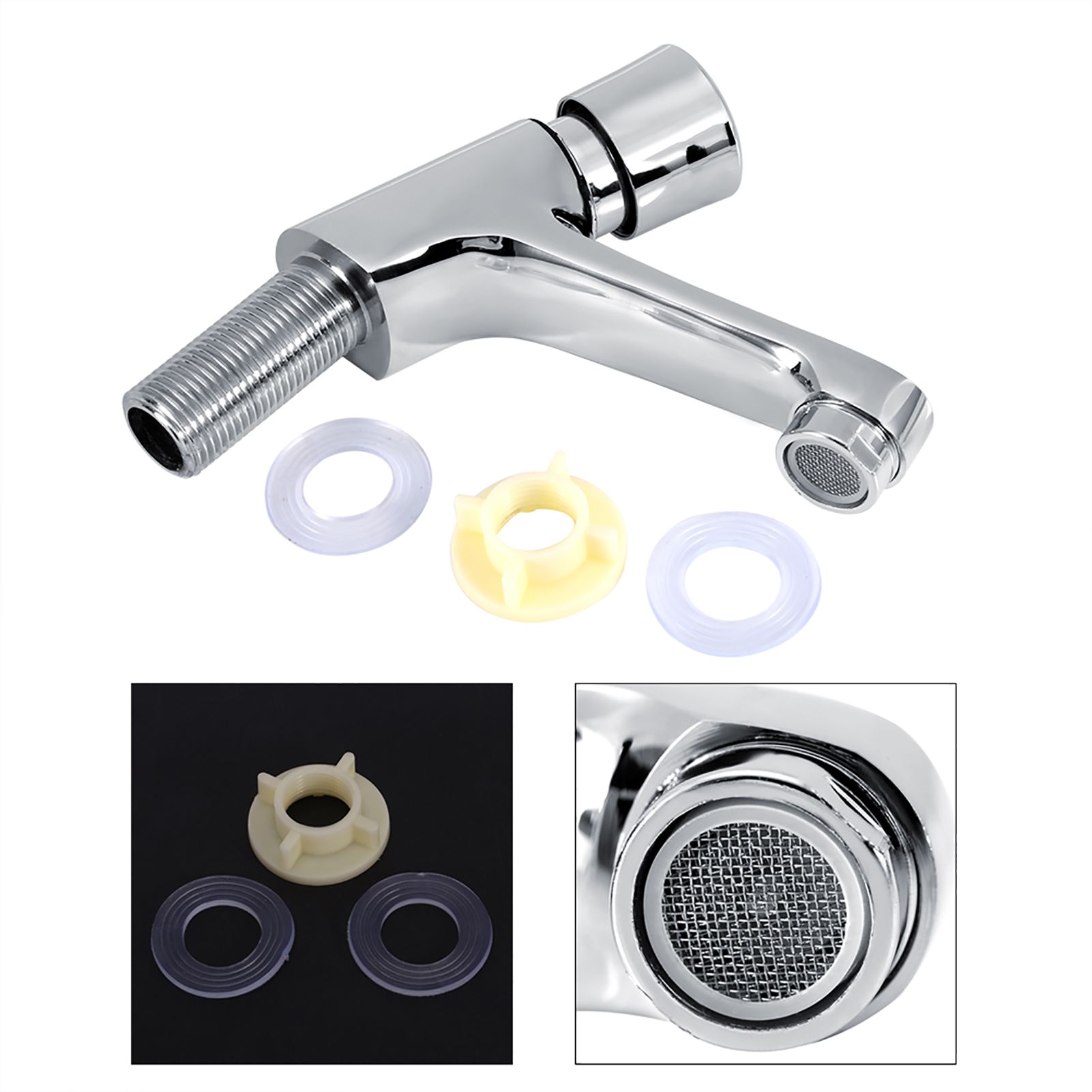 Public Ktchen Bathroom Chrome Plated Self Closing Water Saving Time Delay view 2