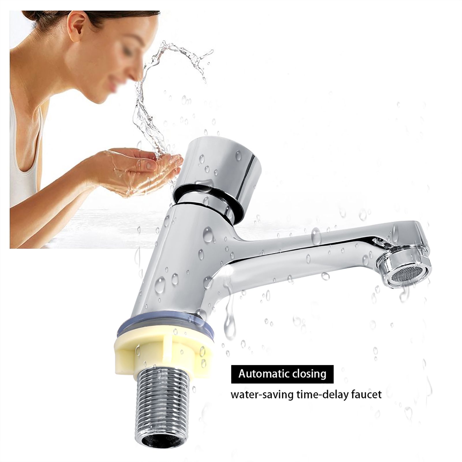 Public Ktchen Bathroom Chrome Plated Self Closing Water Saving Time Delay view 6