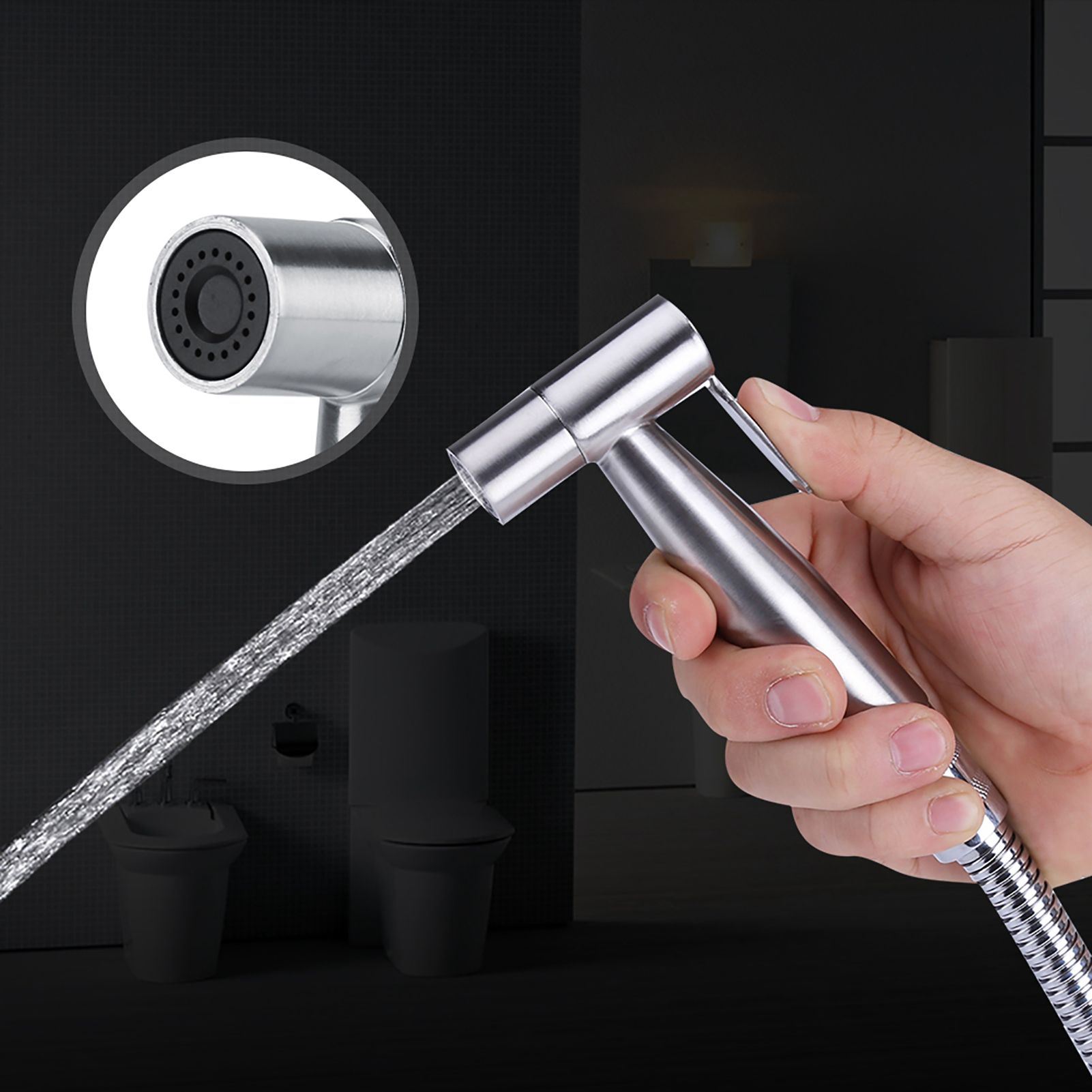 3Pcs Stainless Steel Handheld Bidet Sprayer Set with Hose and Holder Toilet view 7