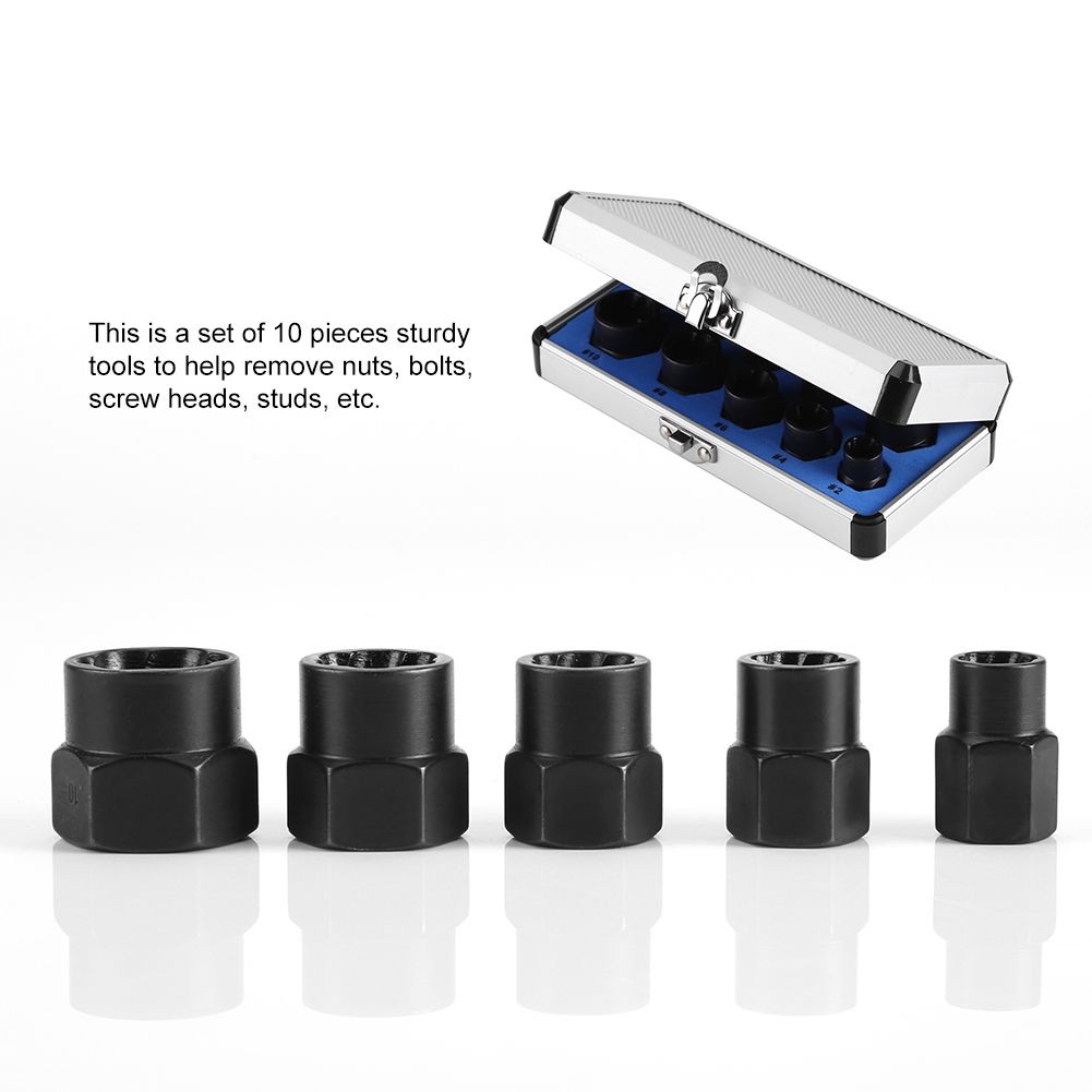 10 Pieces Damaged Bolt Nut Screw Remover Extractor Removal Set Threading Tools Kit view 12
