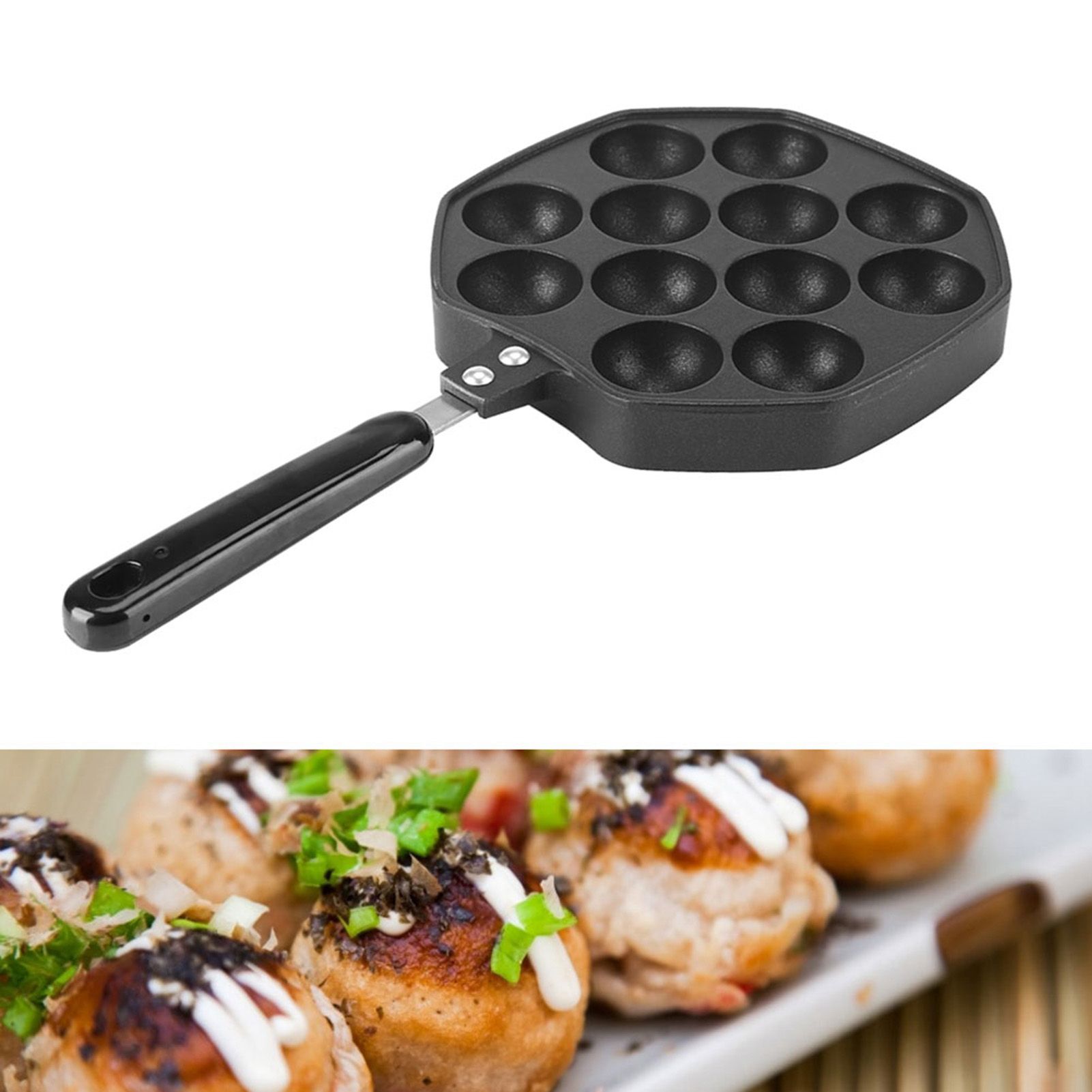 12 Cavities Aluminum NOn stick Takoyaki Grill Pan Plate Octopus Ball Pancake view 11