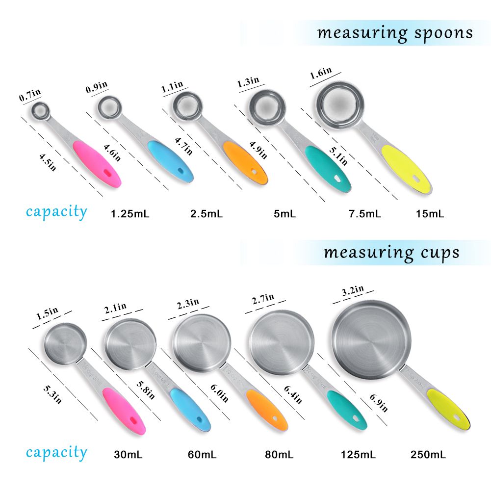 Ejoyous 10 Pieces Stainless Steel Measuring Cups and Spoons with Silicone view 4