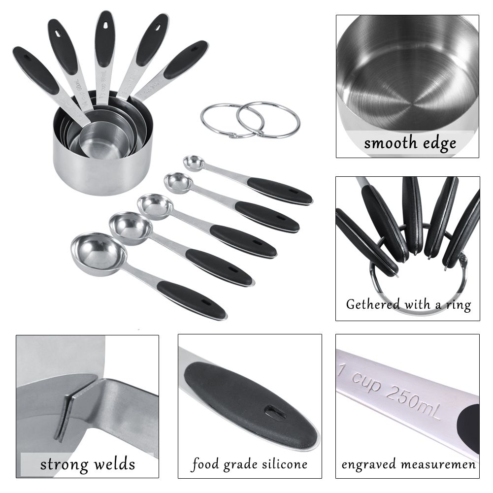 Ejoyous 10 Pieces Stainless Steel Measuring Cups and Spoons with Silicone view 2