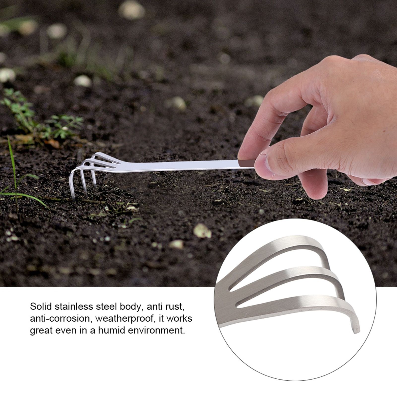 24CM Stainless Steel 3 Tines Plants Pot Rake Gardening Cultivator Soil Farming view 10