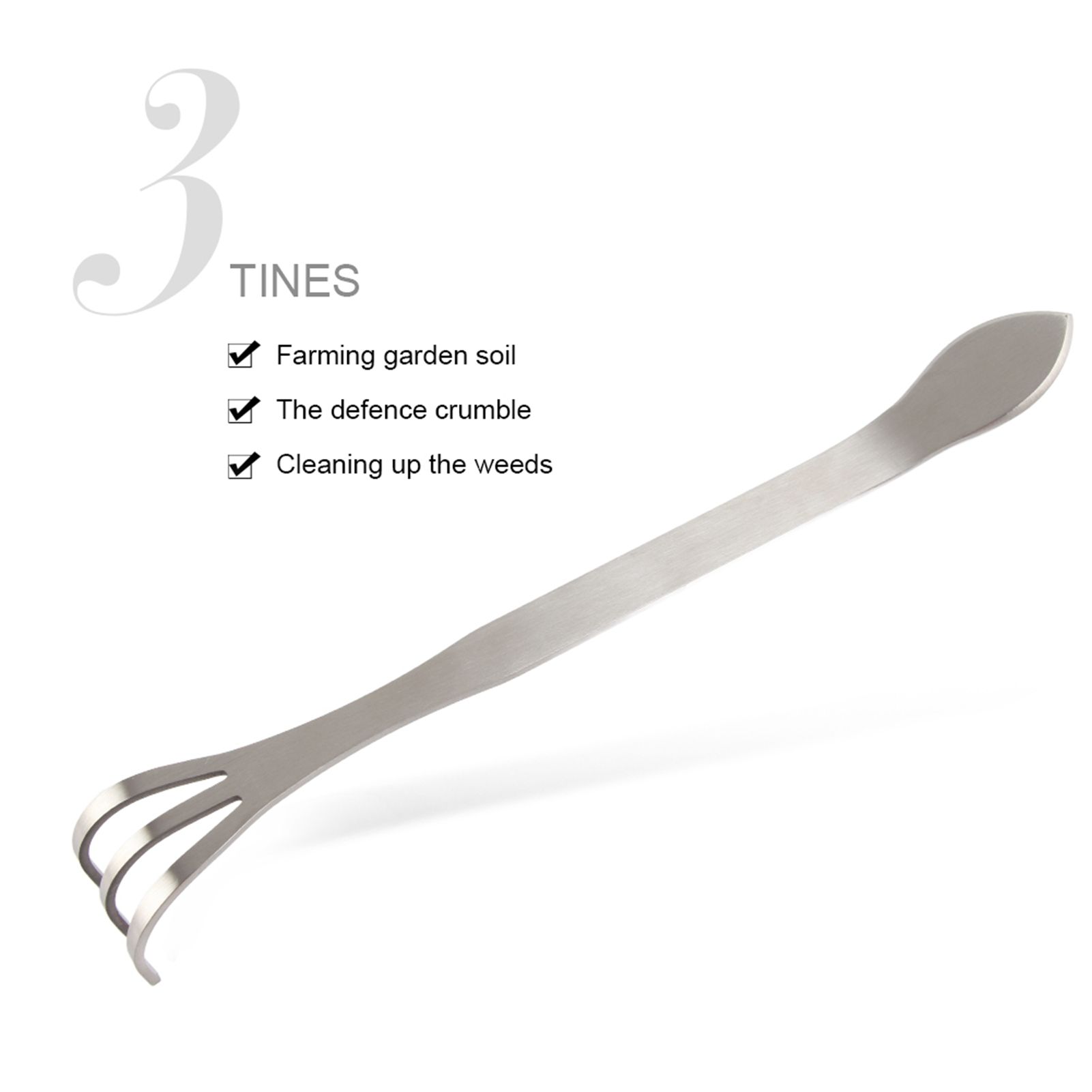 24CM Stainless Steel 3 Tines Plants Pot Rake Gardening Cultivator Soil Farming view 11