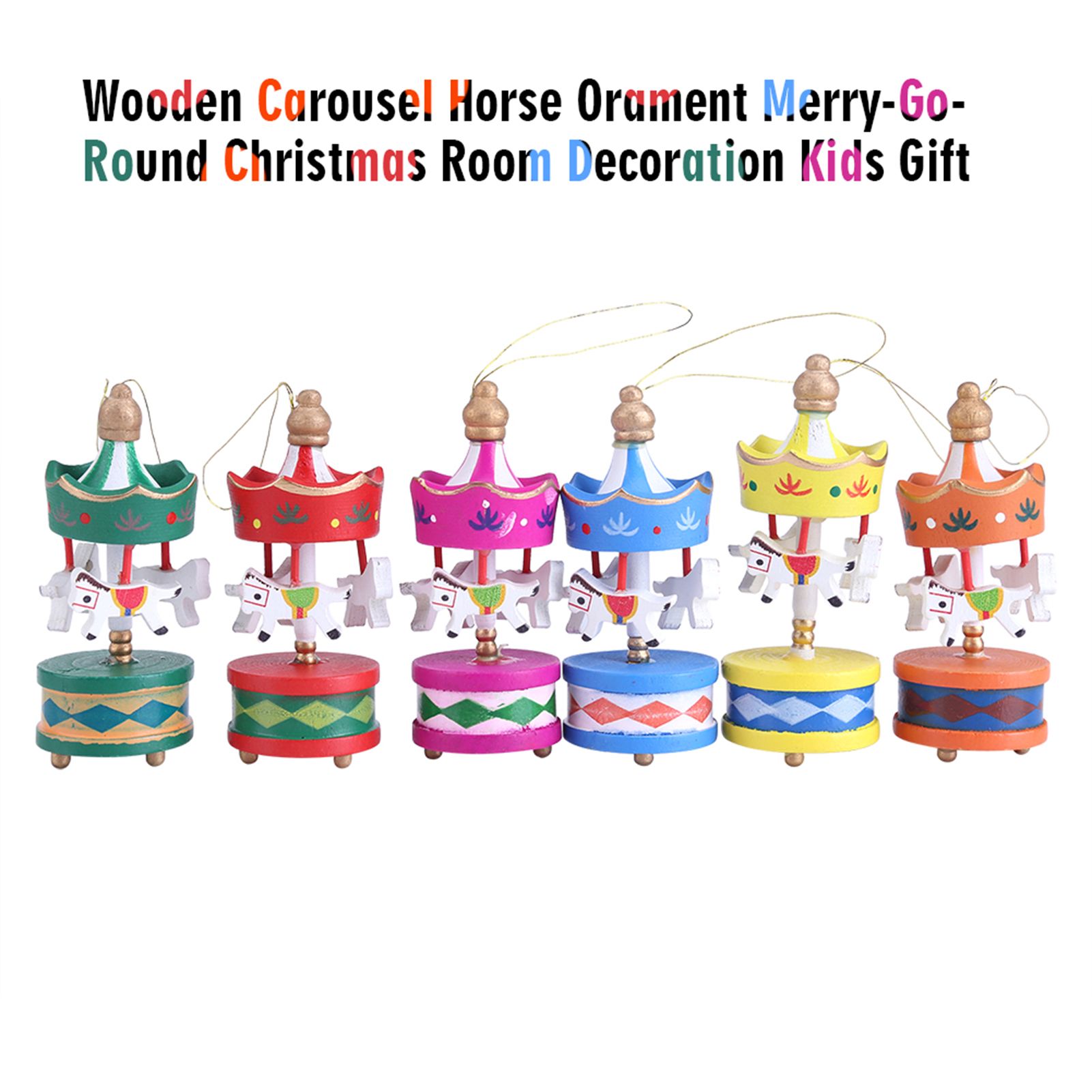 Wooden Carousel Horse Orament Merry Go Round Christmas Room Decoration Kids Gift — image 1