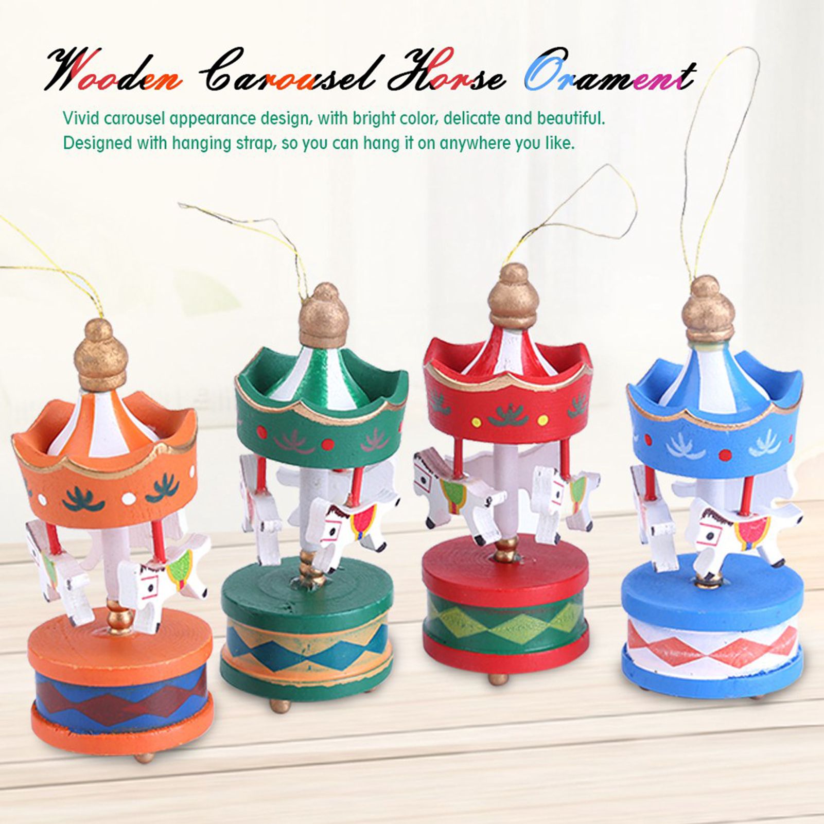 Wooden Carousel Horse Orament Merry Go Round Christmas Room Decoration Kids Gift view 2