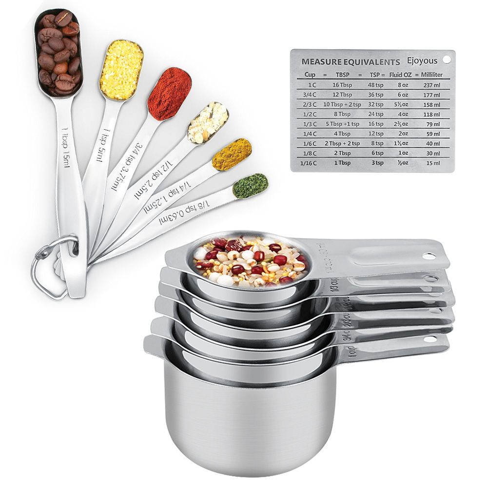 Measuring Cups and Measuring Spoons Set Ejoyous 304 Stainless Steel 13 Pieces