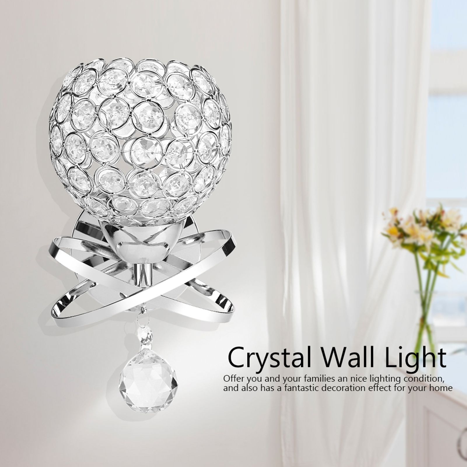 Modern Crystal Wall Lamp Bedside Night Light Bedroom Living Room Hall Lighting view 5