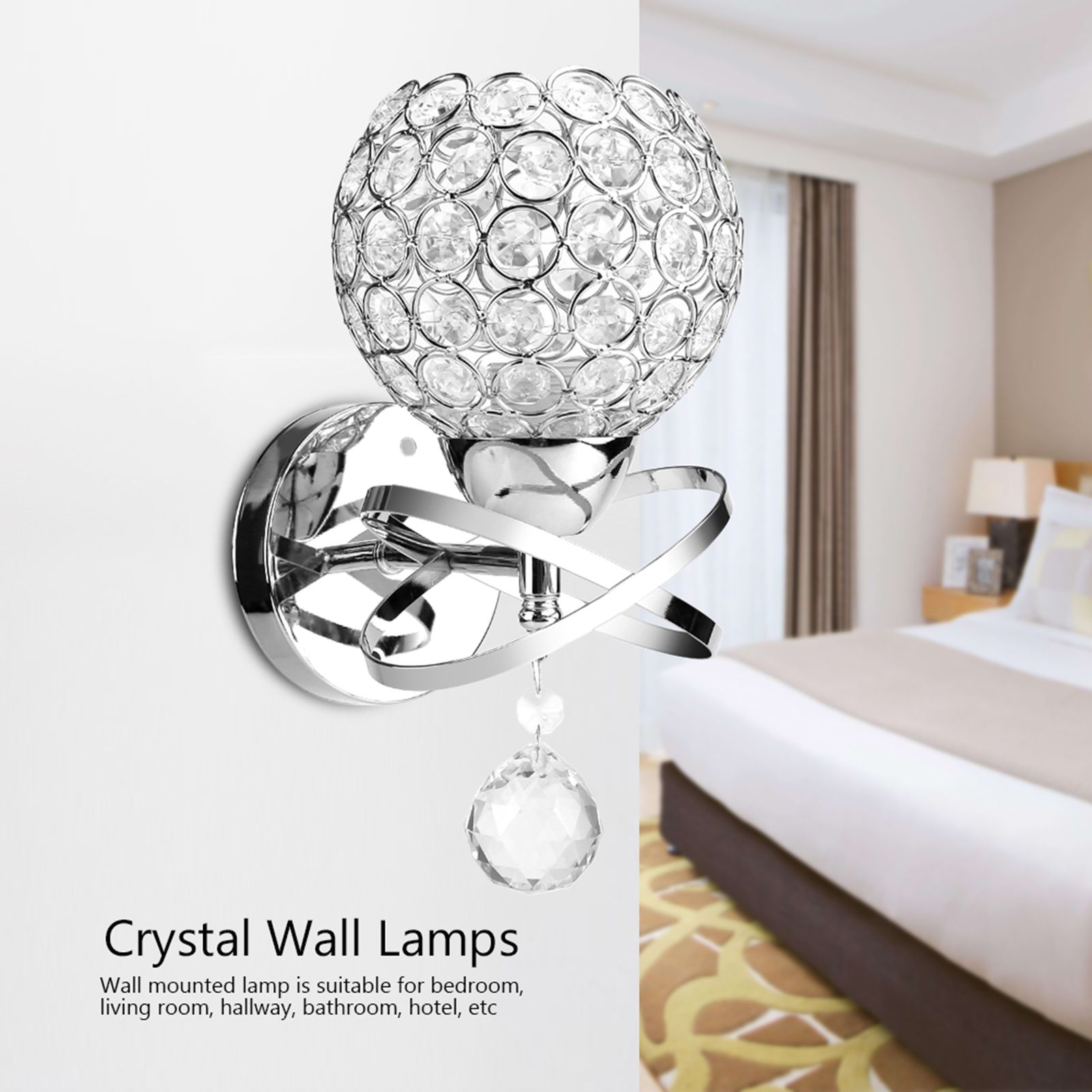 Modern Crystal Wall Lamp Bedside Night Light Bedroom Living Room Hall Lighting view 6