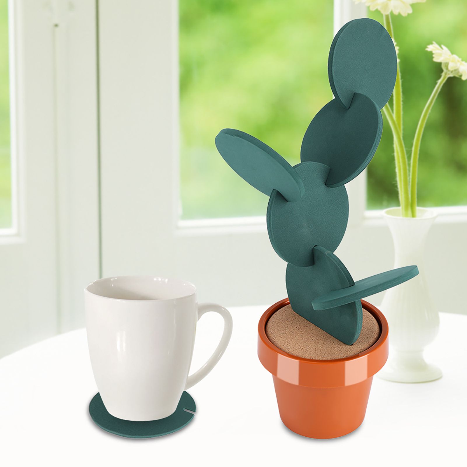 Novelty Potted Cactus Cup Mat Pad Heat Insulation Coasters Table Desktop view 5