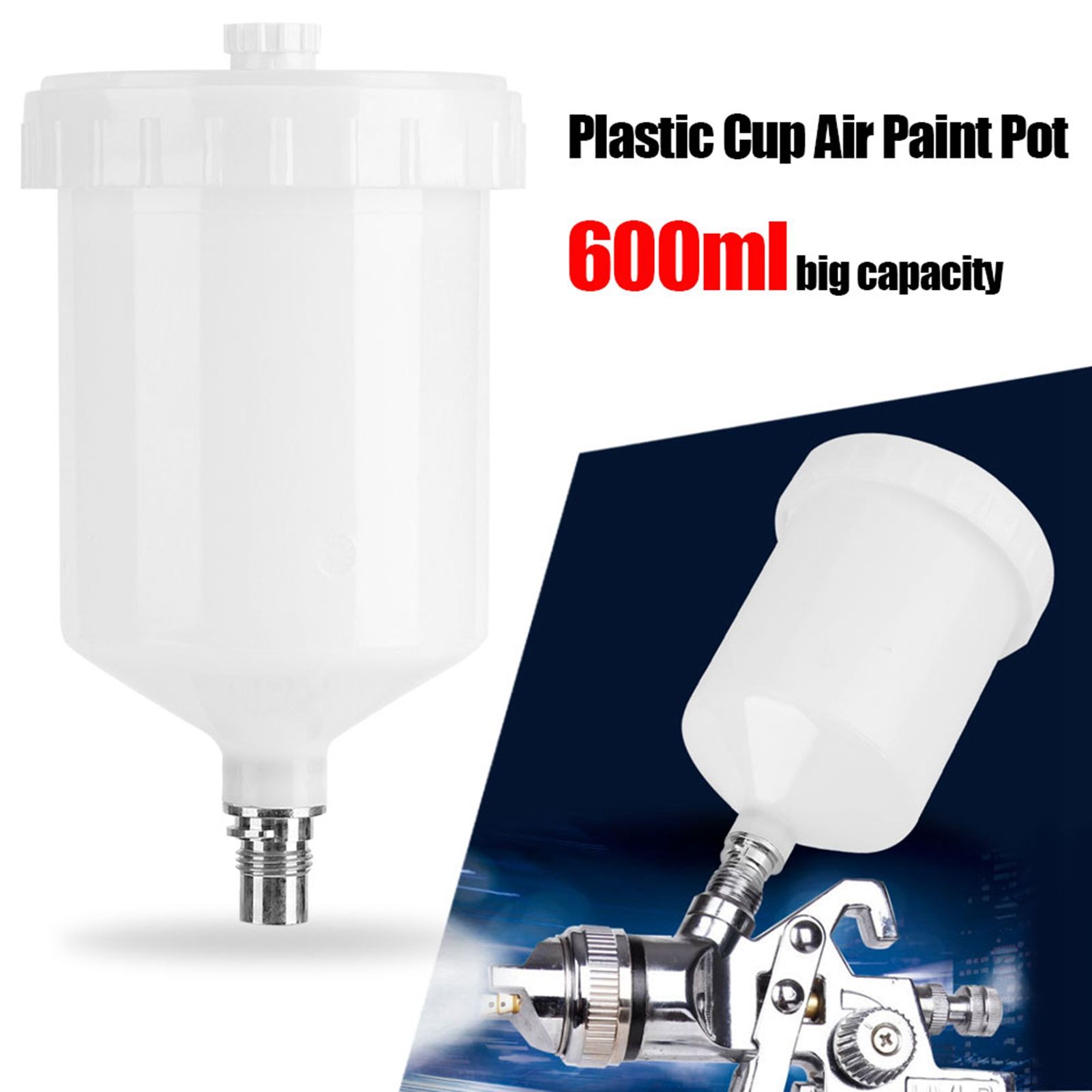 Plastic Cup Air Gravity Paint Pot Thread Connector for Spray Gun Tool 600ml view 11