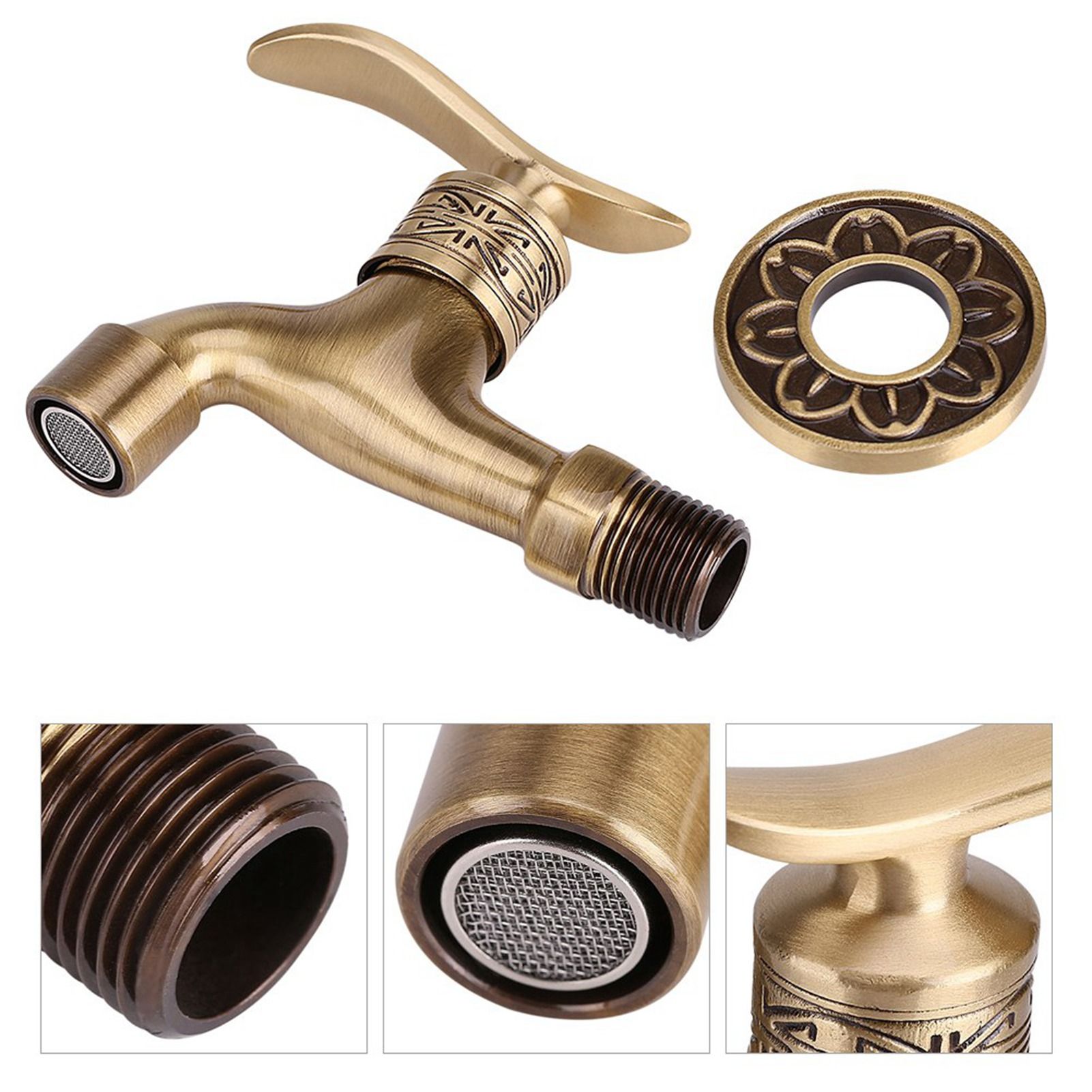 Antique Style Brass Washing Machine Faucet Wall Mount Laundry Cold Water Tap view 8