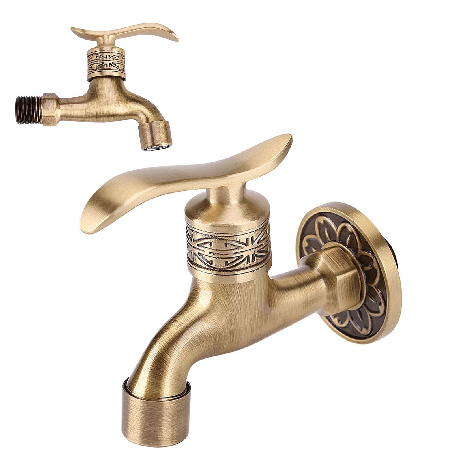 Antique Style Brass Washing Machine Faucet Wall Mount Laundry Cold Water Tap view 9