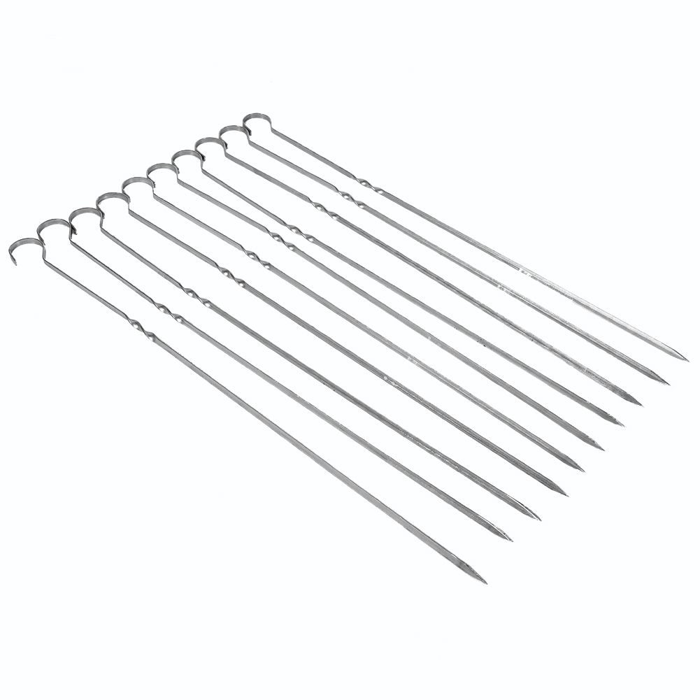 10PCS BBQ Barbecue Grilling Cooking Long Stainless Steel Kabob Kebab Flat