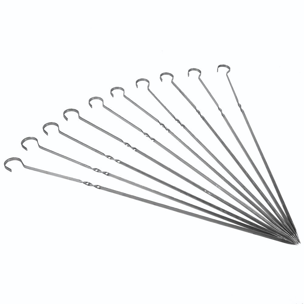 10PCS BBQ Barbecue Grilling Cooking Long Stainless Steel Kabob Kebab Flat view 2