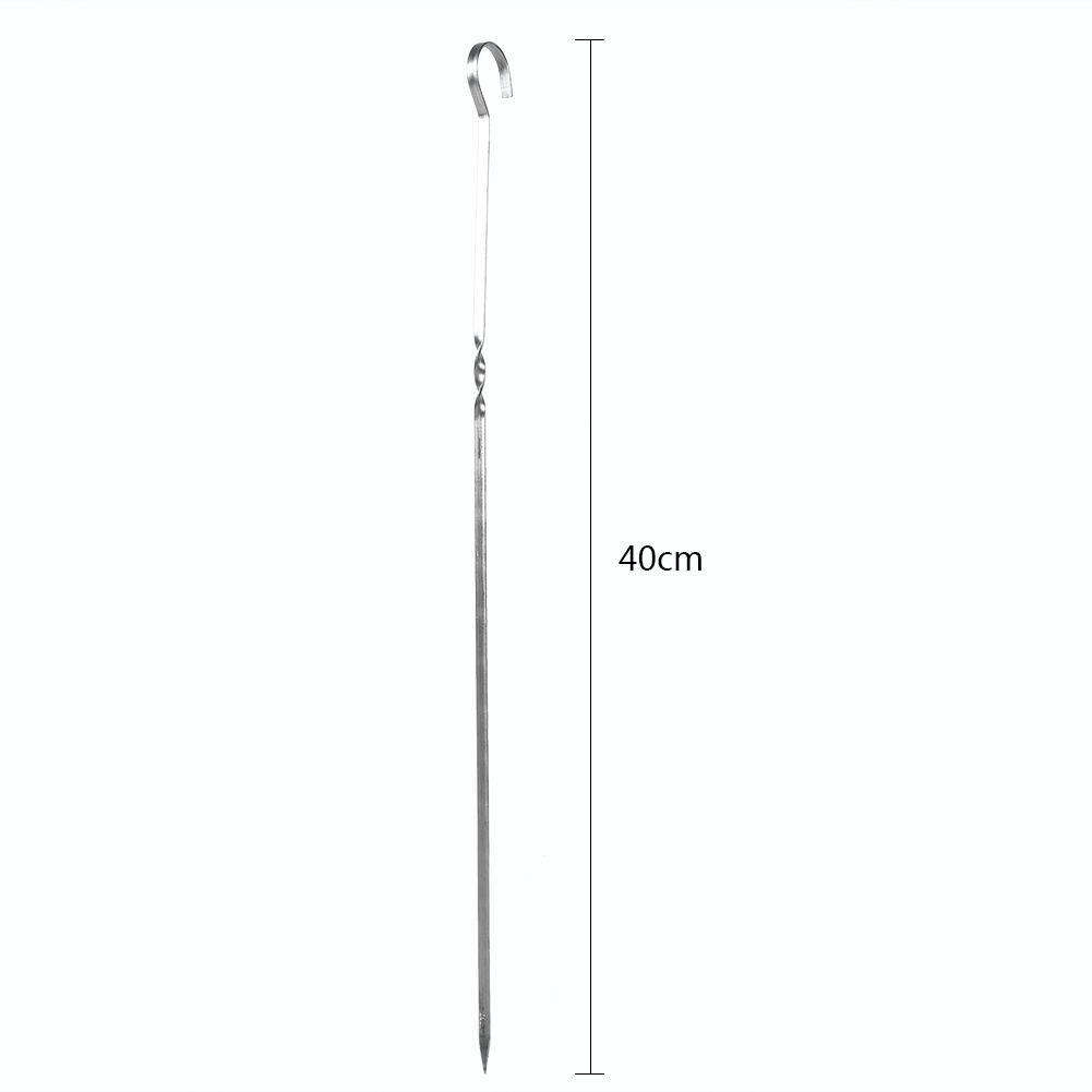 10PCS BBQ Barbecue Grilling Cooking Long Stainless Steel Kabob Kebab Flat view 8