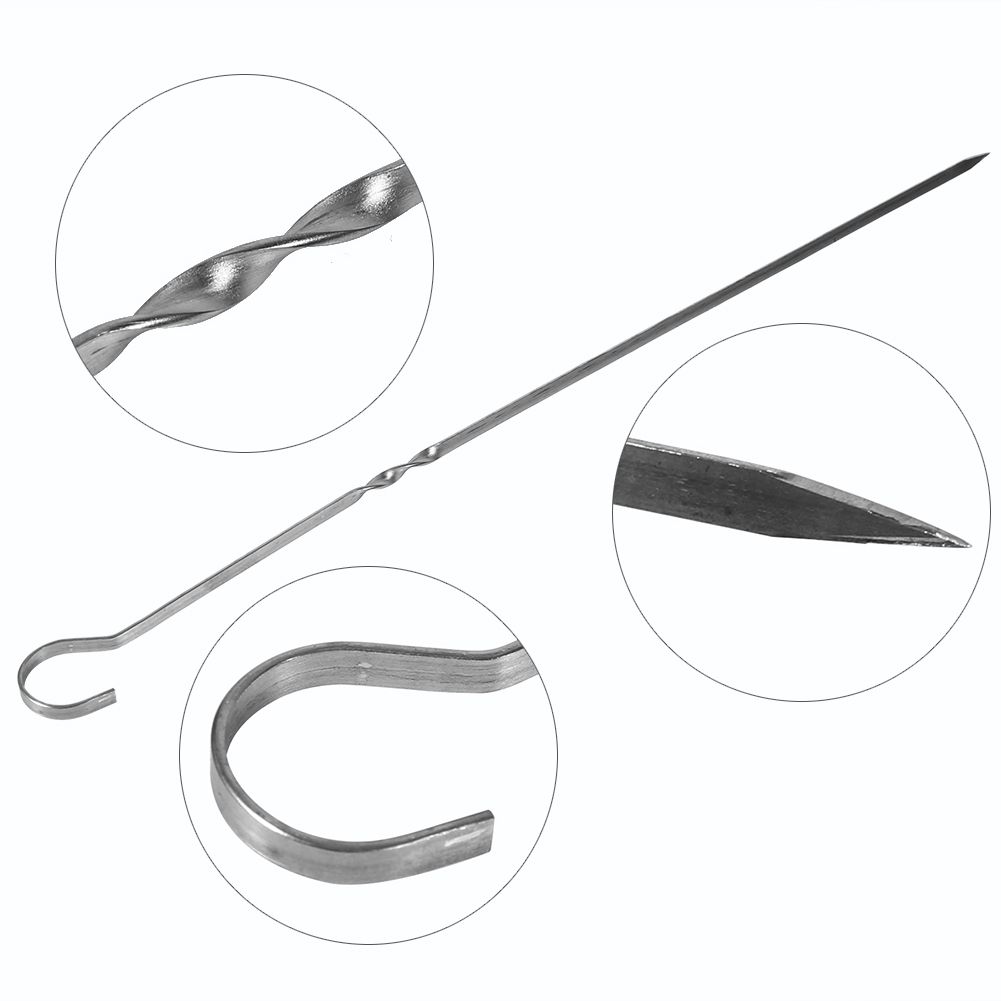10PCS BBQ Barbecue Grilling Cooking Long Stainless Steel Kabob Kebab Flat view 9