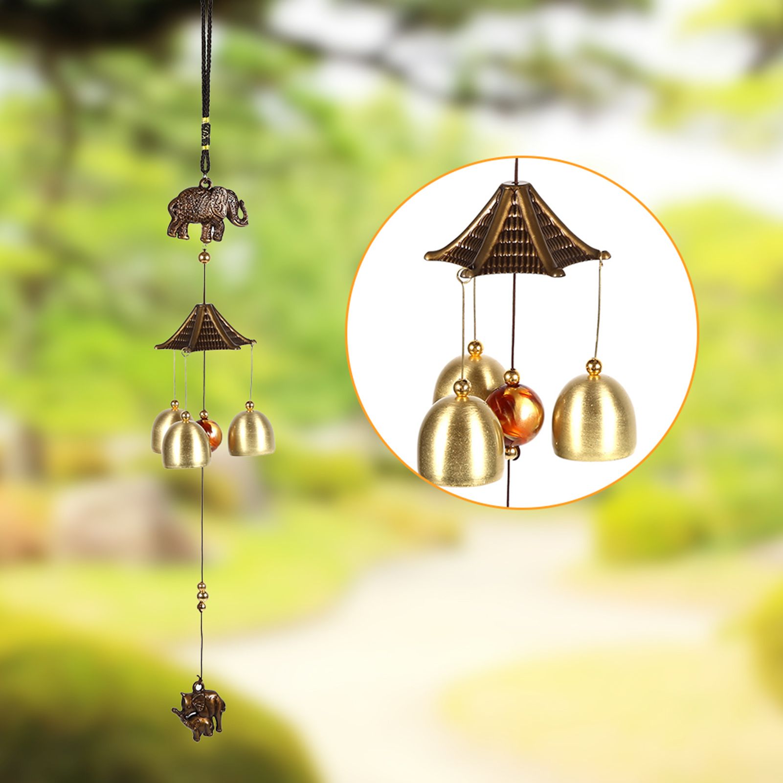 Antique Metal Elephant Windchime Church Bells Wind Chimes Door Hanging Decoration view 2