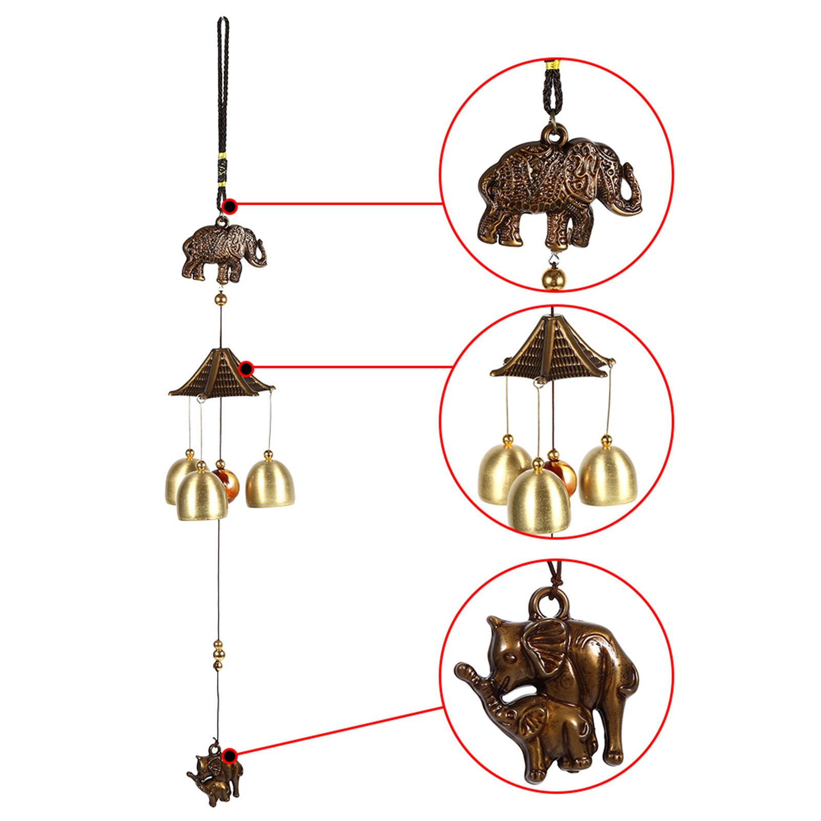Antique Metal Elephant Windchime Church Bells Wind Chimes Door Hanging Decoration view 4