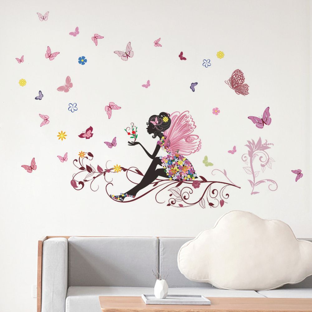 PVC Wall Sticker Fairy Flower Butterfly Vinyl Art Decal Girl Bedroom Home view 5