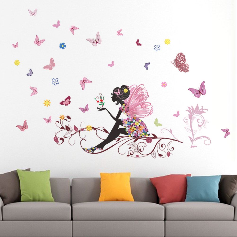 PVC Wall Sticker Fairy Flower Butterfly Vinyl Art Decal Girl Bedroom Home view 6