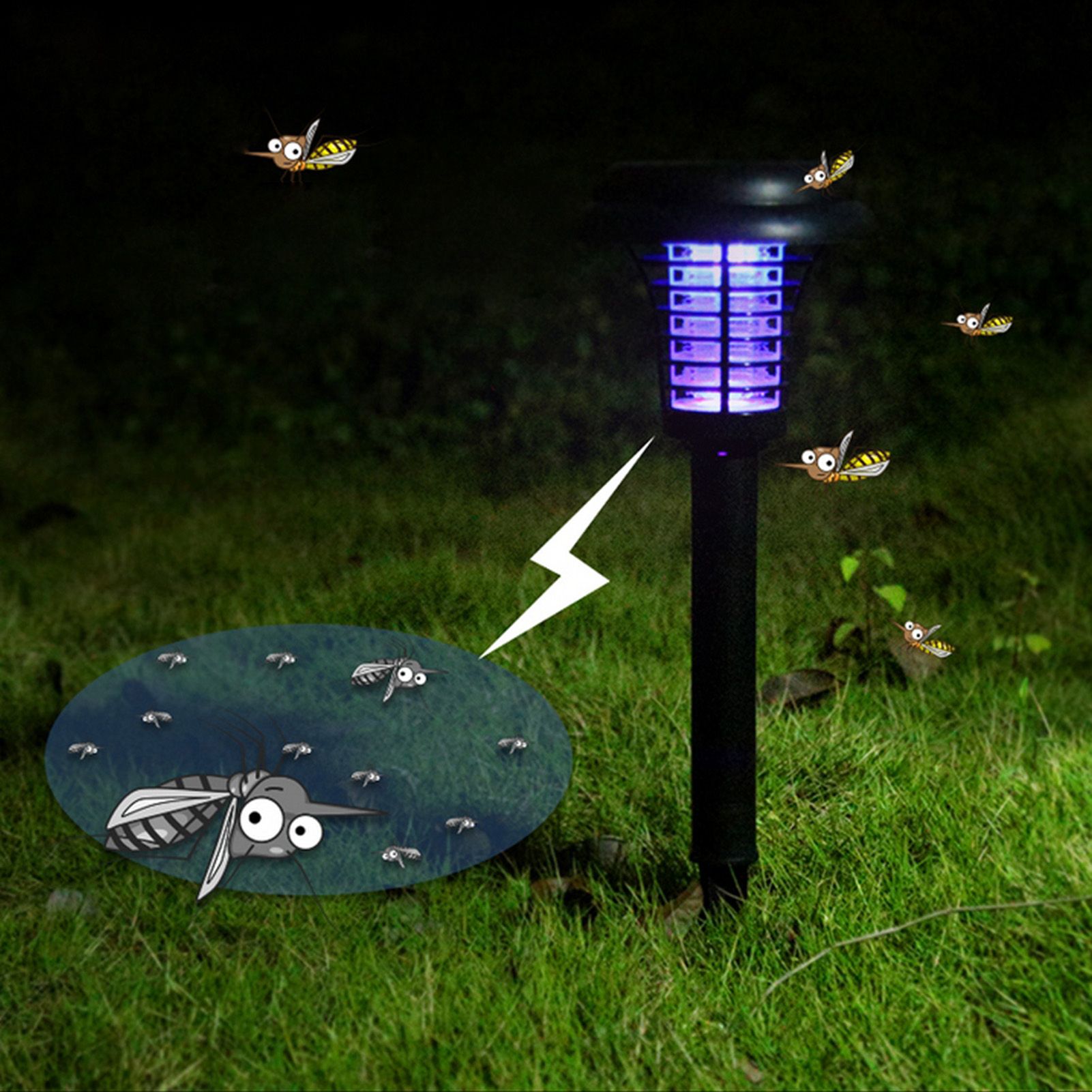 Solar Power Insect Trap Electronic Mosquito Bugs Killer LED Light Outdoor view 13