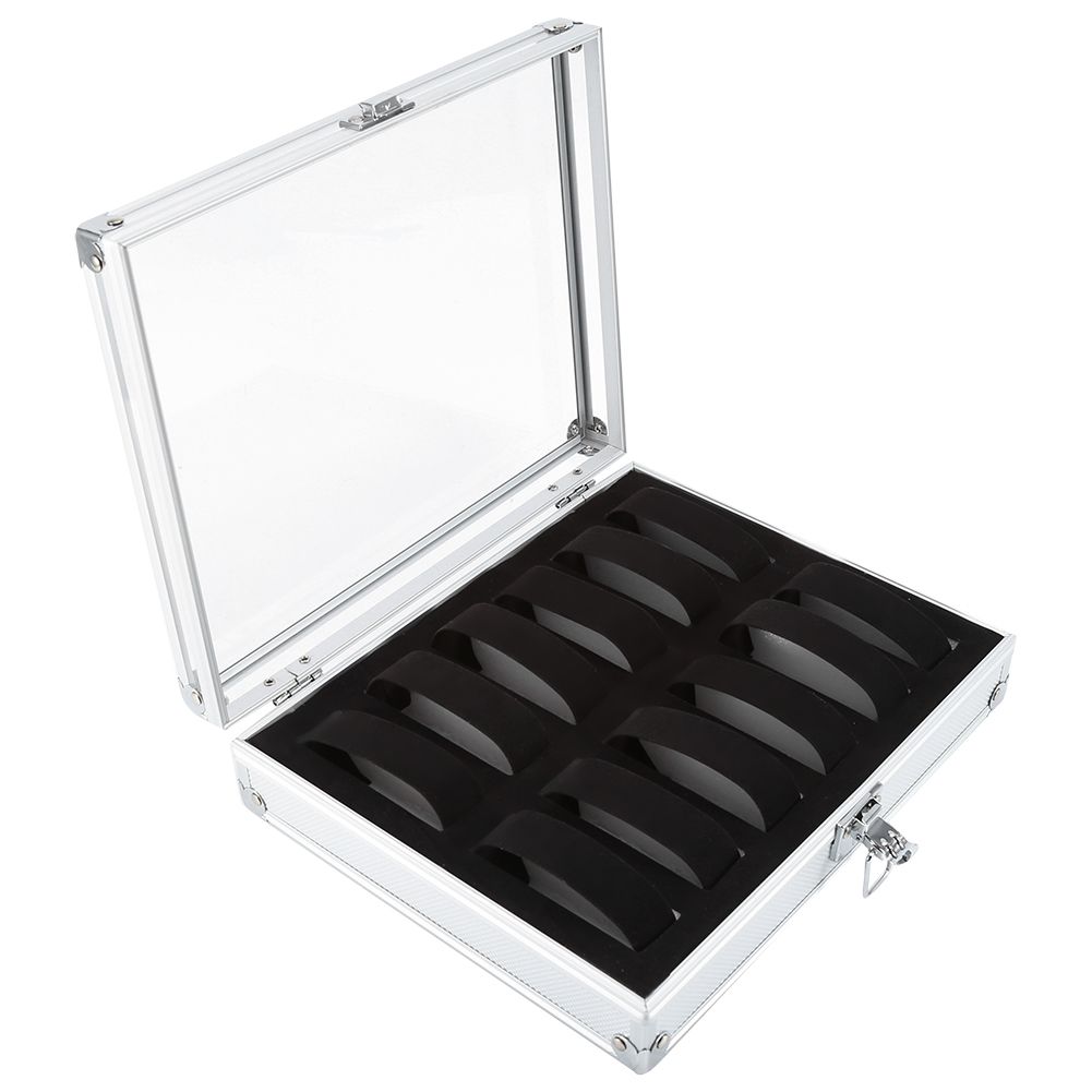 1Pc 12 Grid Slots Aluminum Rectangle Watch Jewellery Display Storage Organizer