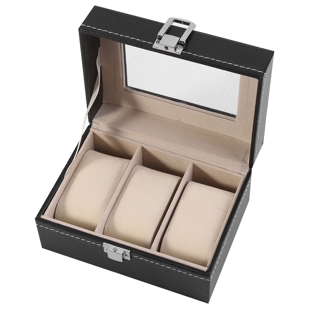 1Pc High Grade 3 Slots PU Leather Box Case For Watch Jewellery Display Storage view 4