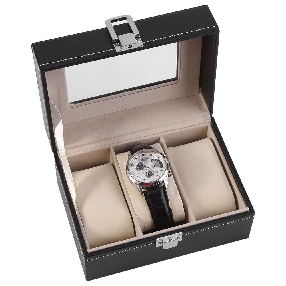 1Pc High Grade 3 Slots PU Leather Box Case For Watch Jewellery Display Storage view 7