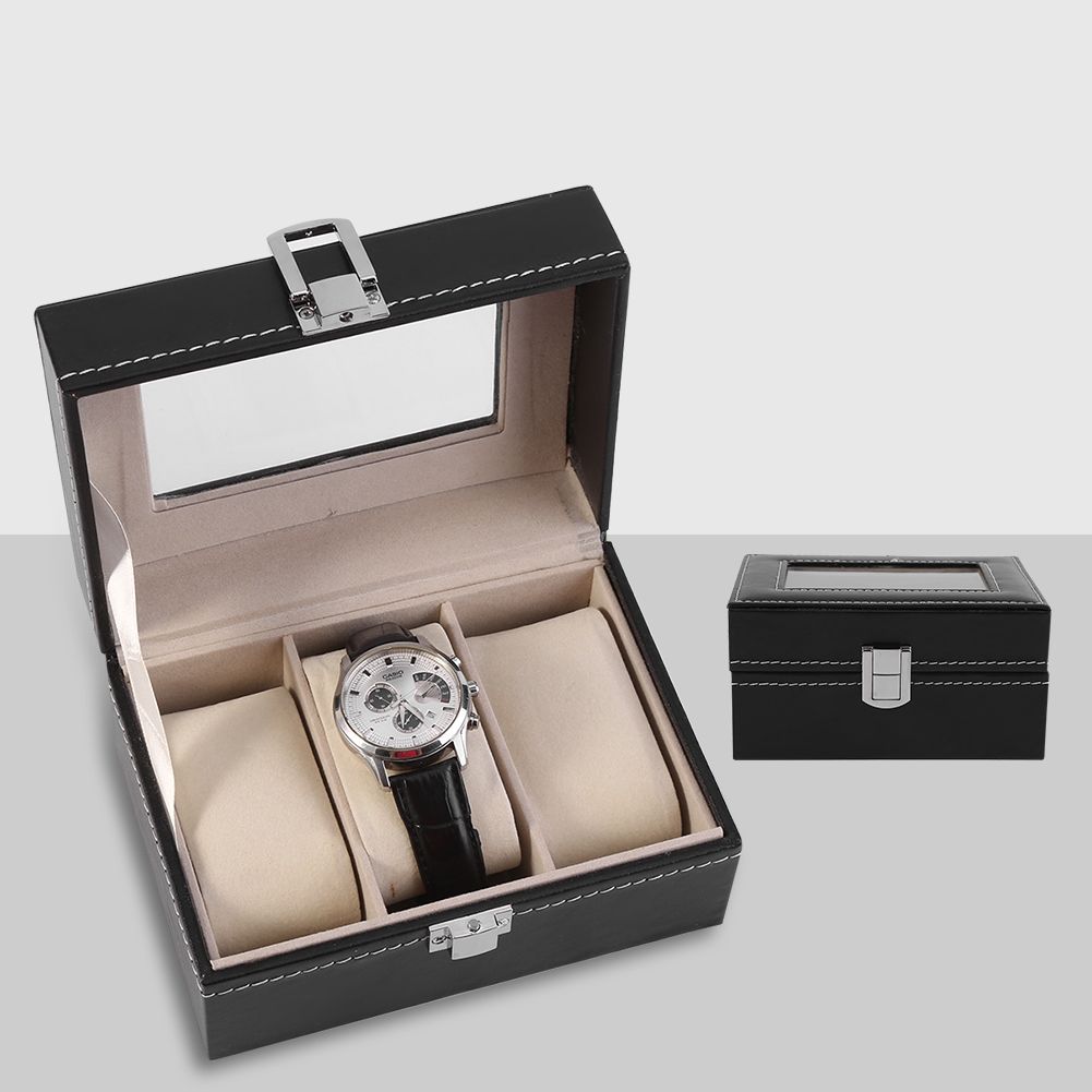 1Pc High Grade 3 Slots PU Leather Box Case For Watch Jewellery Display Storage view 10
