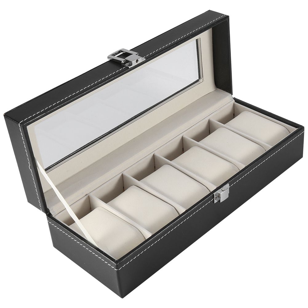 1Pc High Grade 6 Slots PU Leather Box Case For Watch Jewellery Display Storage