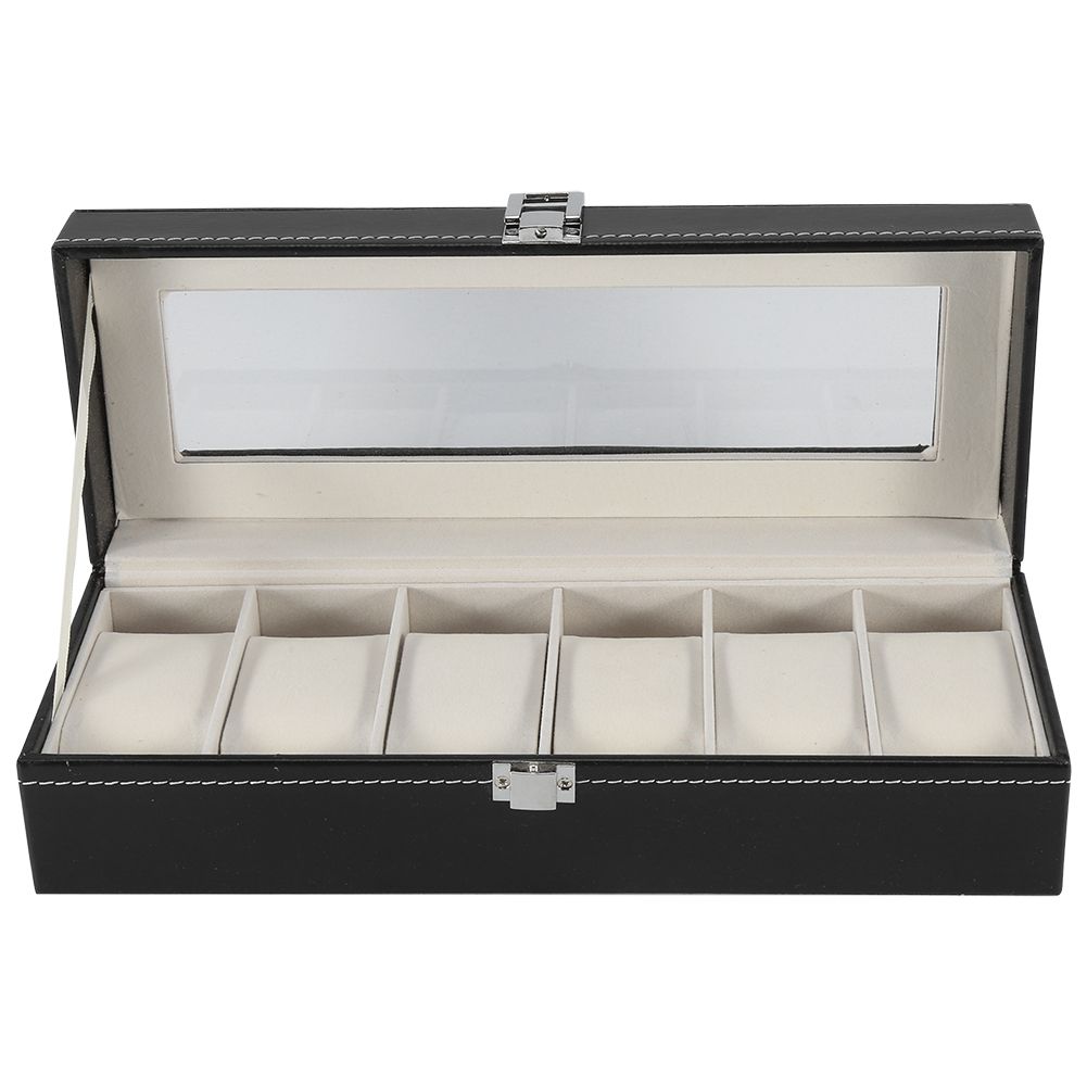 1Pc High Grade 6 Slots PU Leather Box Case For Watch Jewellery Display Storage view 4