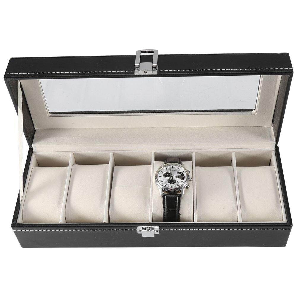 1Pc High Grade 6 Slots PU Leather Box Case For Watch Jewellery Display Storage view 7