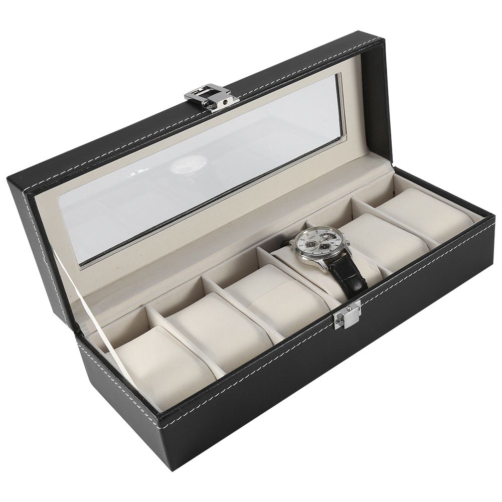 1Pc High Grade 6 Slots PU Leather Box Case For Watch Jewellery Display Storage view 8