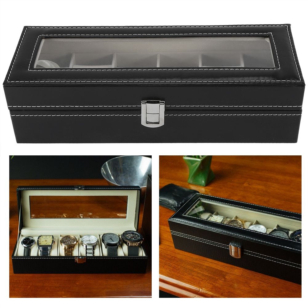 1Pc High Grade 6 Slots PU Leather Box Case For Watch Jewellery Display Storage view 11