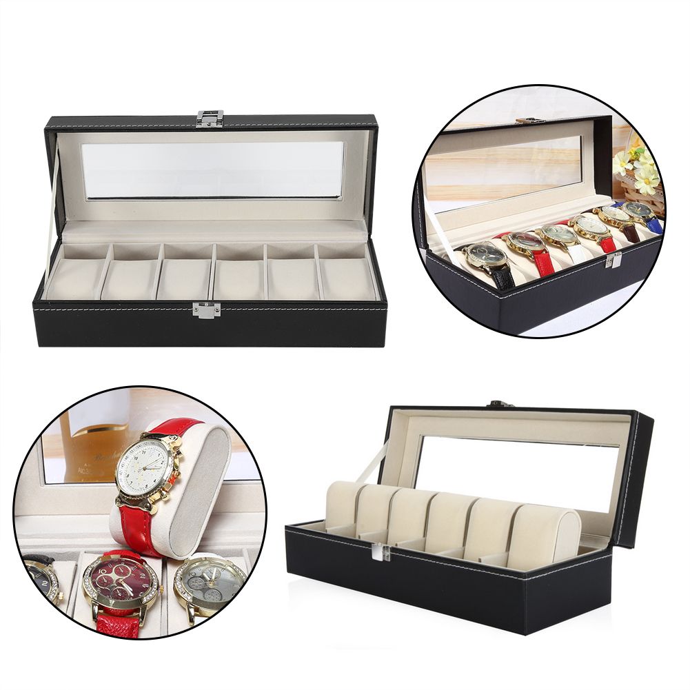 1Pc High Grade 6 Slots PU Leather Box Case For Watch Jewellery Display Storage view 12