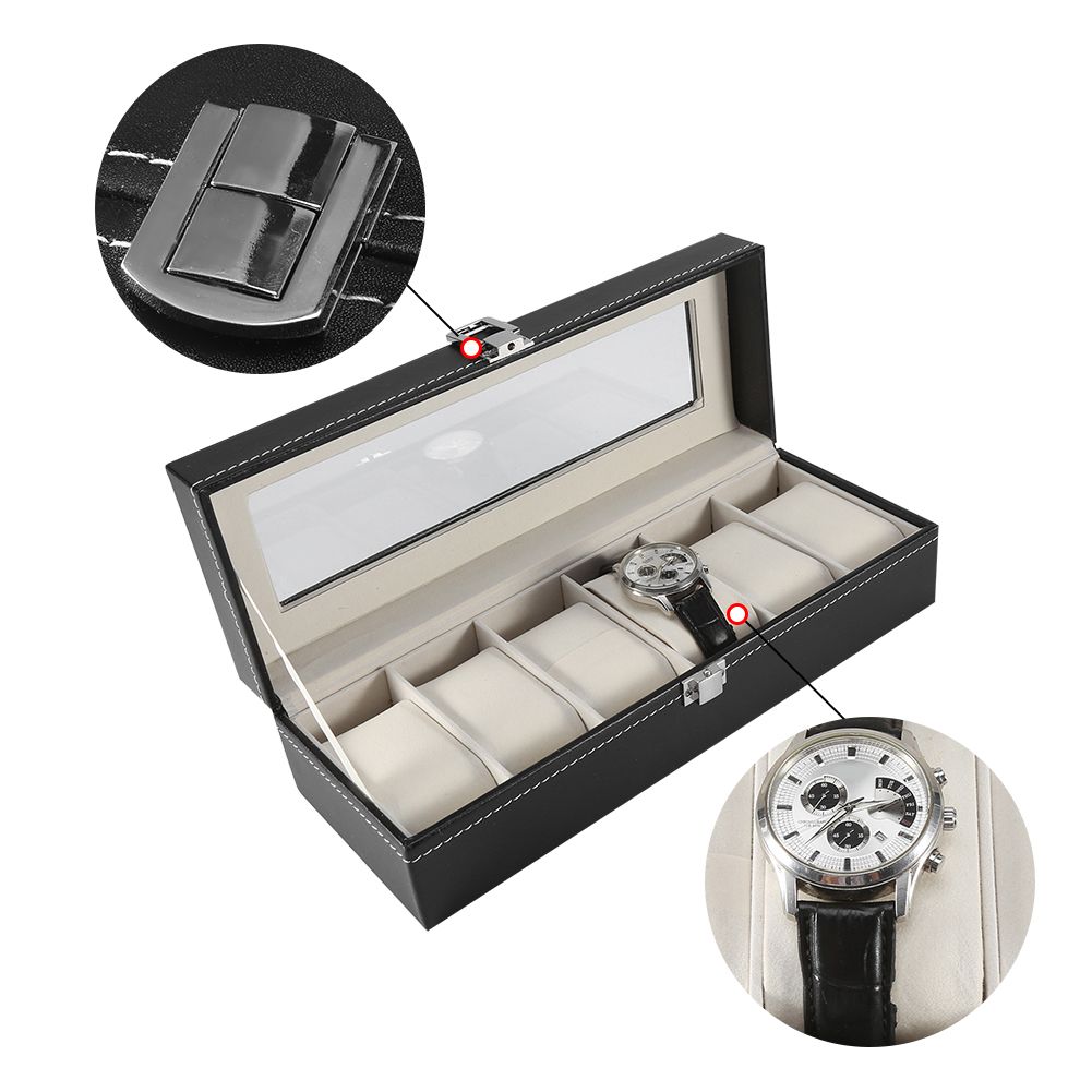 1Pc High Grade 6 Slots PU Leather Box Case For Watch Jewellery Display Storage view 13