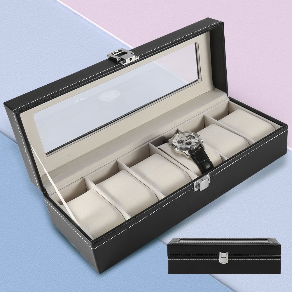 1Pc High Grade 6 Slots PU Leather Box Case For Watch Jewellery Display Storage view 14