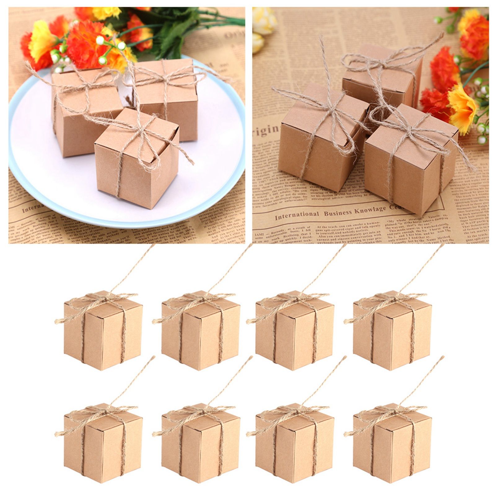 50PCS Brown Kraft Paper Square Wedding Favor Candy Chocolate Gift Party Supply view 11