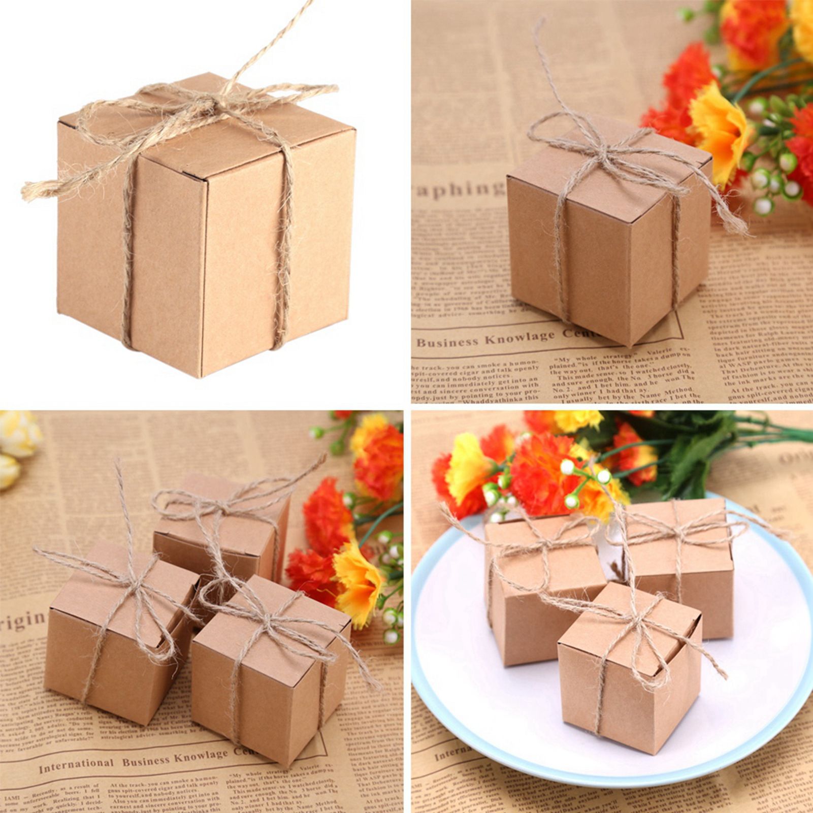 50PCS Brown Kraft Paper Square Wedding Favor Candy Chocolate Gift Party Supply view 12