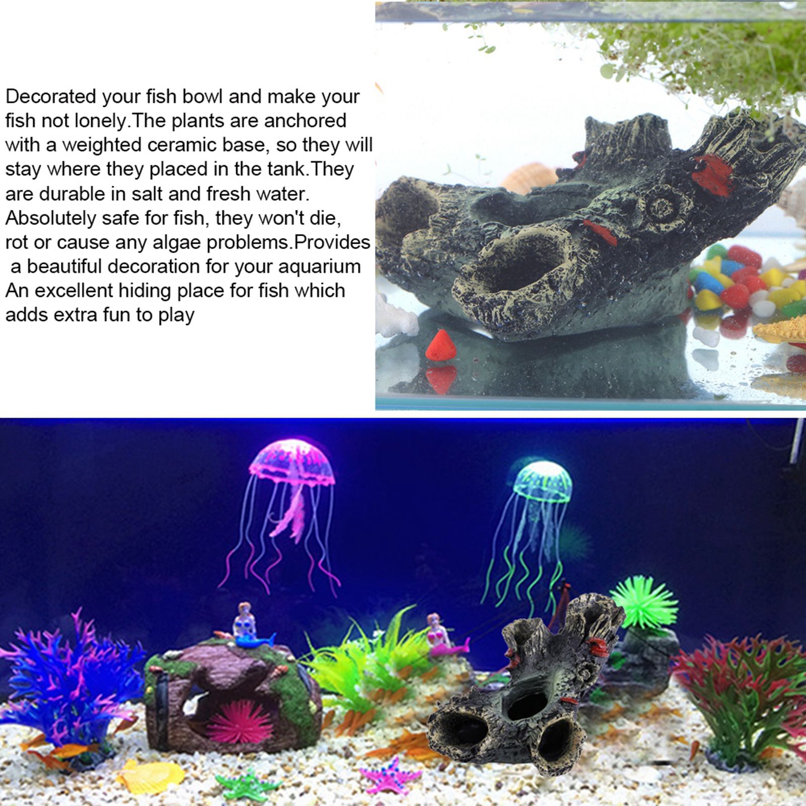 Artificial Resin Aqua Aquarium Dead Wood Fish To avoid Hole Tank Ornament Decor view 3