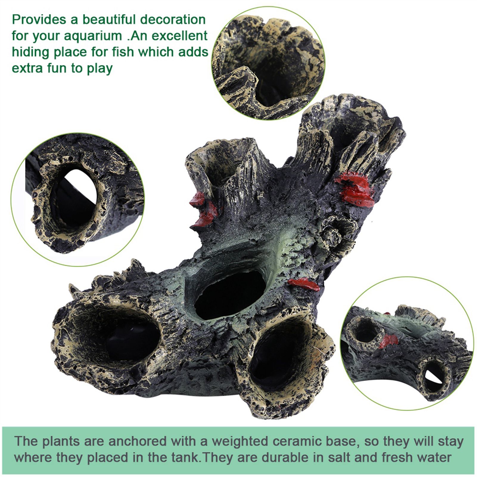 Artificial Resin Aqua Aquarium Dead Wood Fish To avoid Hole Tank Ornament Decor view 4