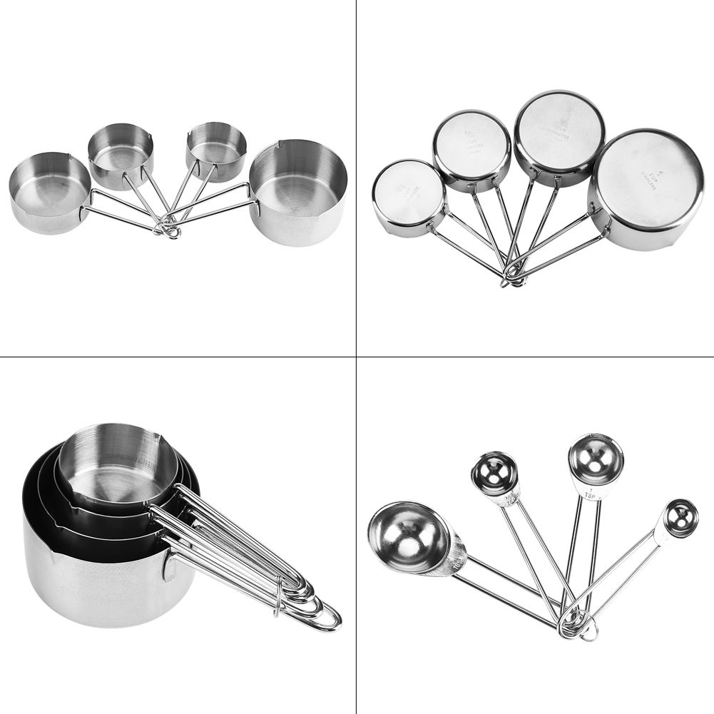 8pcs set Stainless Steel Measuring Cups&Spoons Kit Sugar Coffee Milk Kitchen view 7