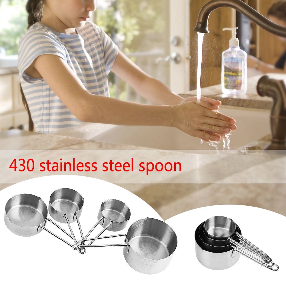 8pcs set Stainless Steel Measuring Cups&Spoons Kit Sugar Coffee Milk Kitchen view 10