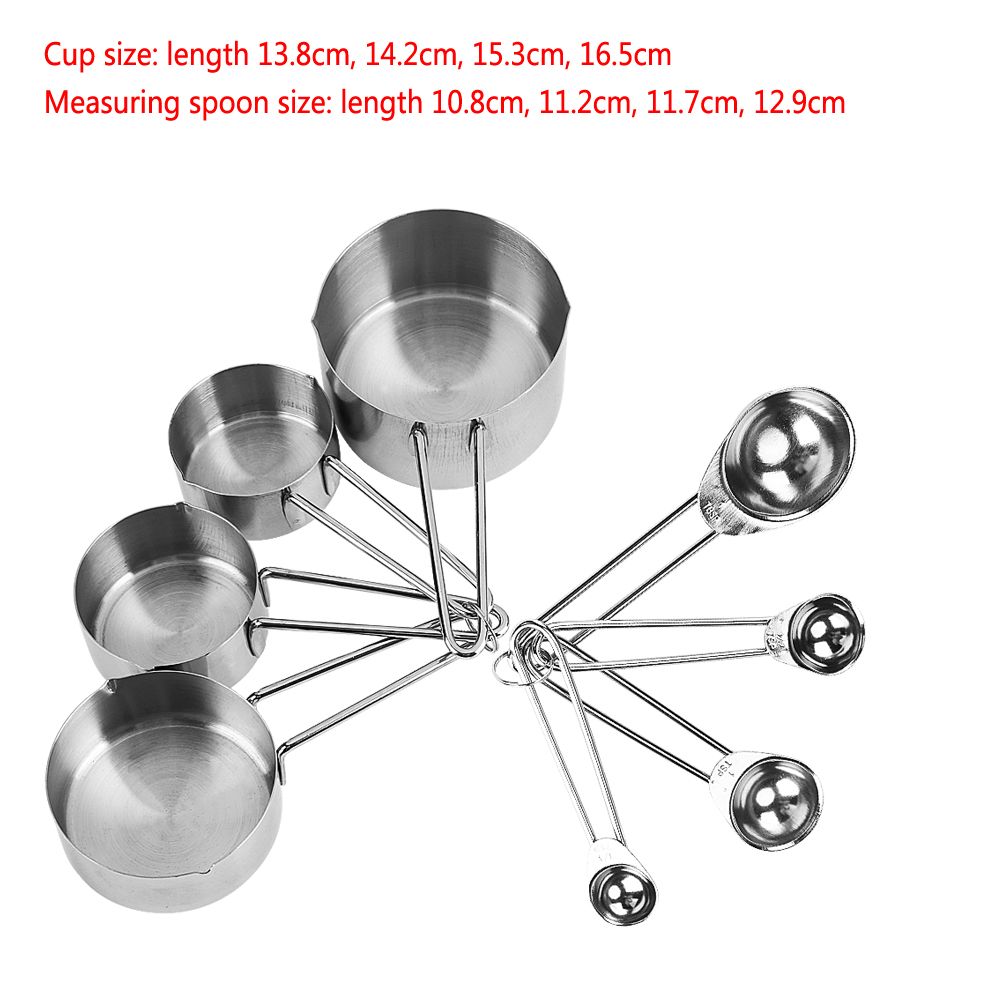 8pcs set Stainless Steel Measuring Cups&Spoons Kit Sugar Coffee Milk Kitchen view 11